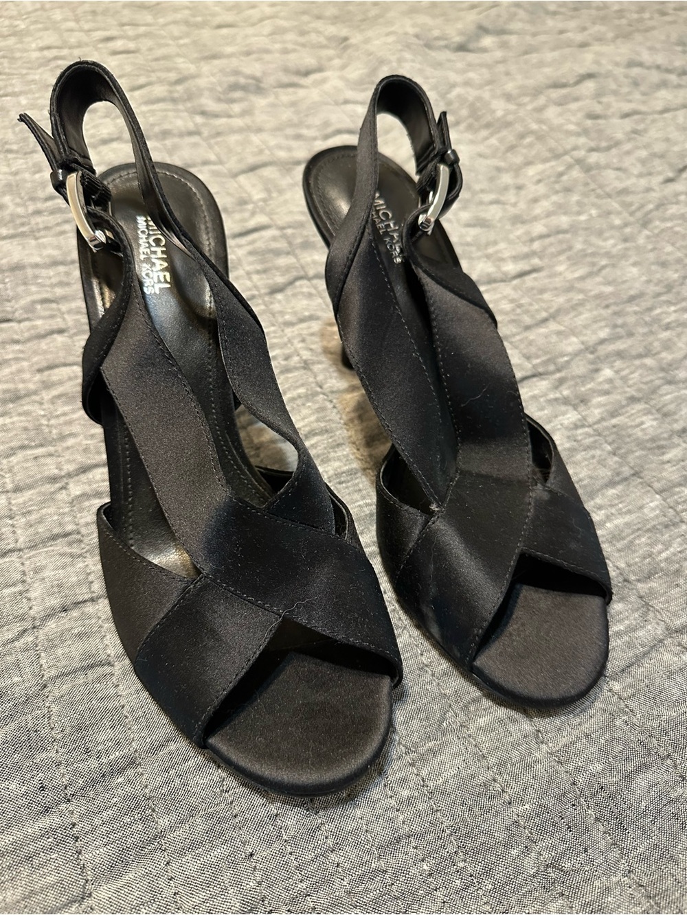 Michael Kors Black Satin Crisscross Slingback Heels